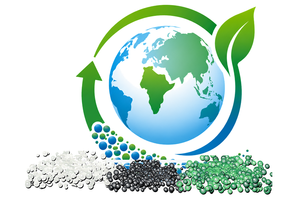 Eco friendly recycled plastic granules with greener earth illustration